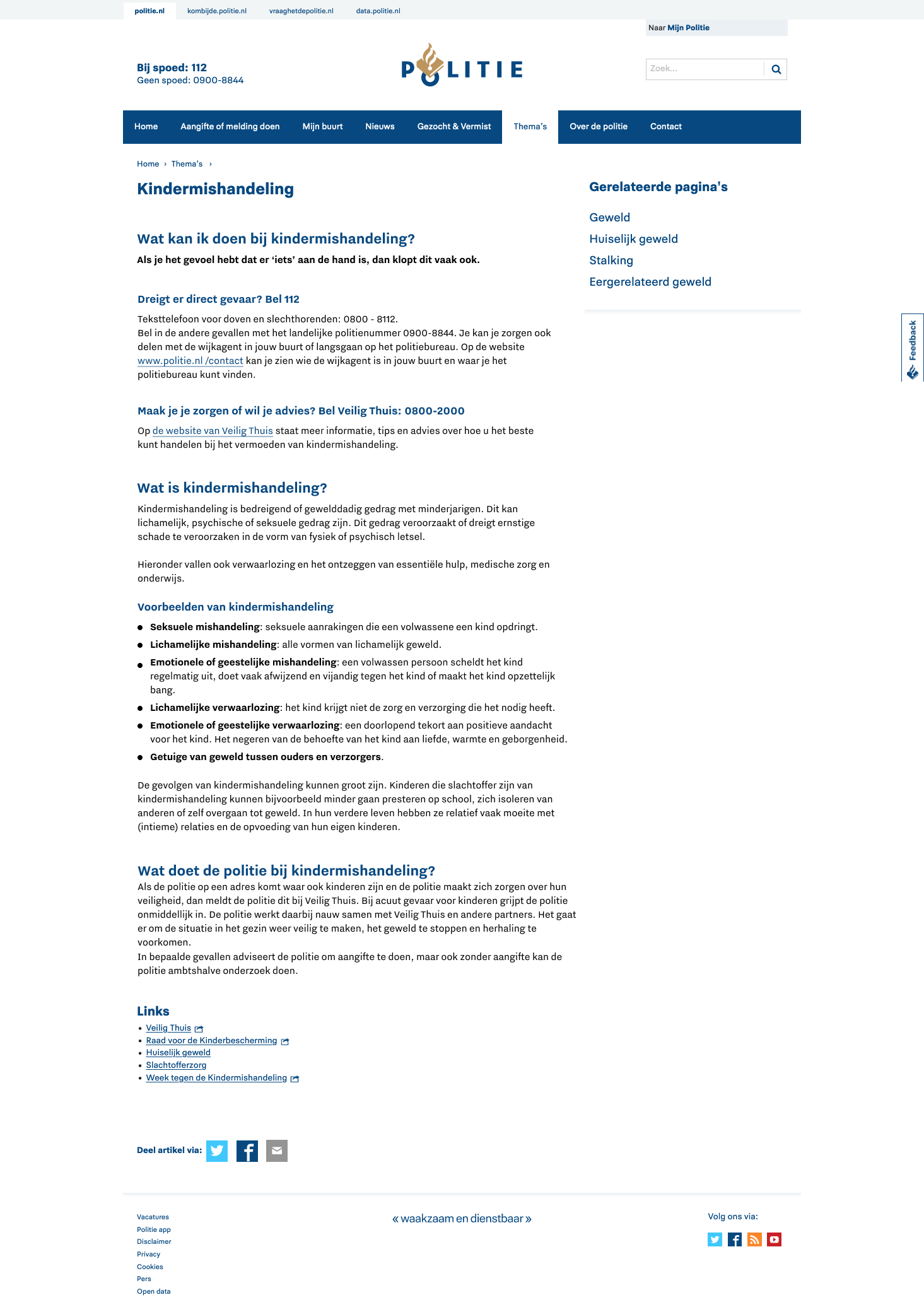 Geoptimaliseerde versie van dezelfde pagina op Politie.nl over kindermishandeling..